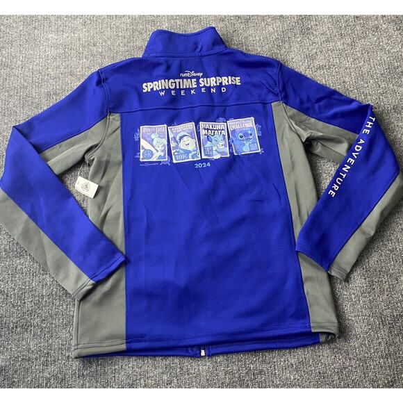 2024 runDisney Springtime Surprise‎ Track Jacket Medium Adult Stitch Tinkerbell - Picture 1 of 13